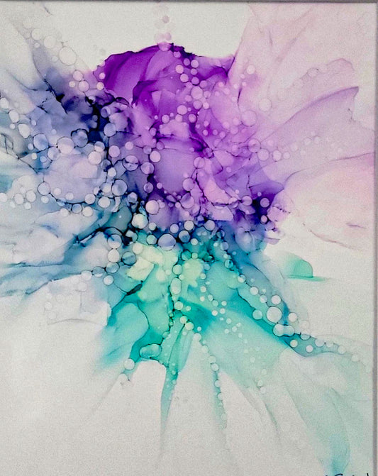 Abstract art  in aqua, pinks and purple. 'Bubbles'